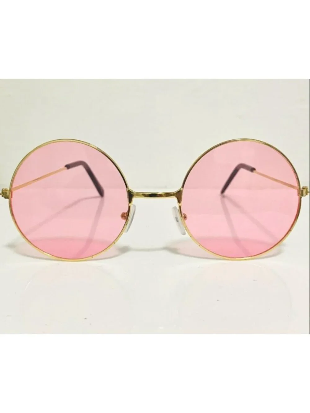 Retro Round Sunglasses With Gold Metal Frame & Light Pink Lenses
